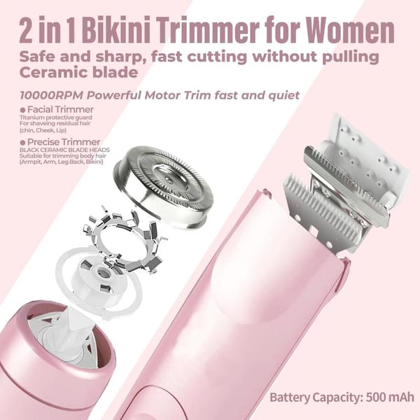 Electric Bikini Trimmer for Women, 2 in 1 Body & Facial Hair Removal, Waterproof Wet & Dry Use Trimmer for Women